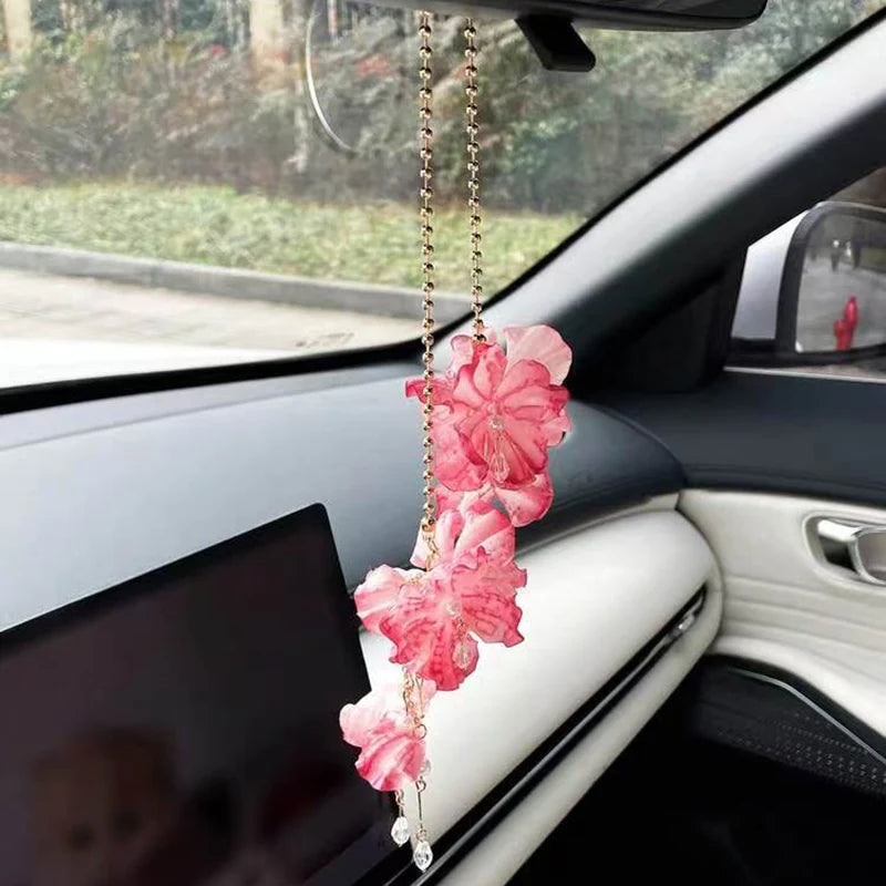 Flower Tassel Pendant Car Hanging Ornament Creative Car Rearview Mirror Pendant Decor Accessory Car Decoration Accessories