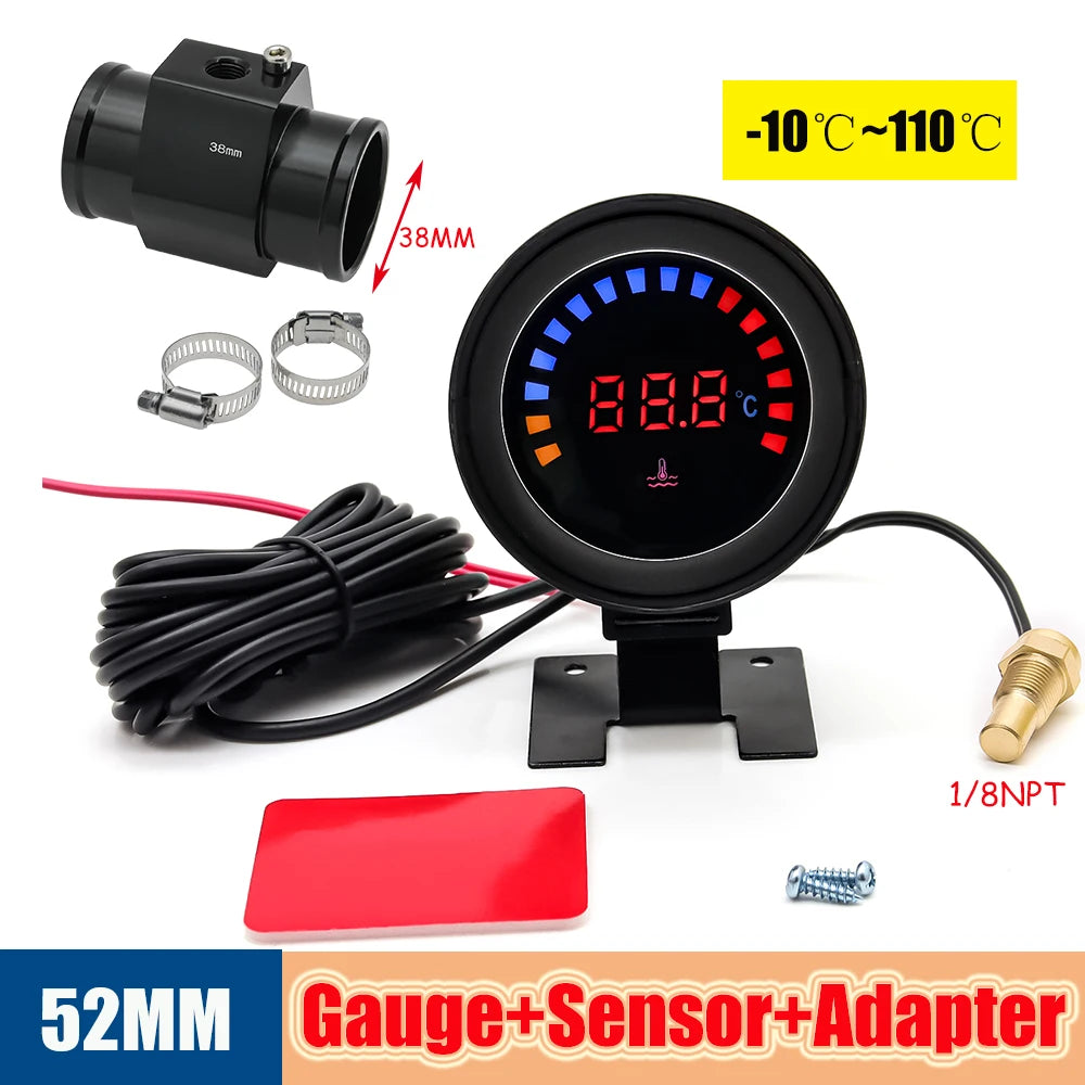 52mm Auto Water Temperature Meter | Universal LCD Digital Thermometer with Sensor and alternate view