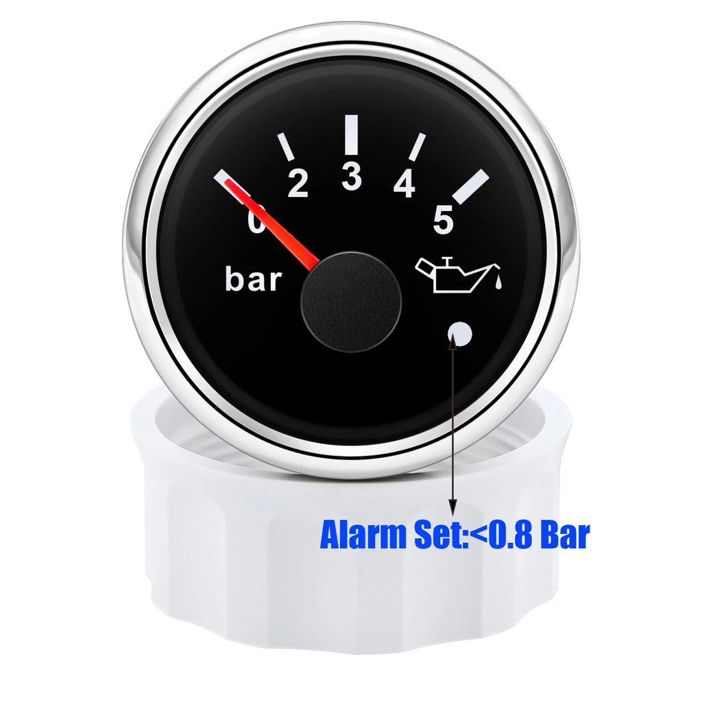 52mm Oil Pressure Gauge with Alarm Red LED 0-5 Bar 0-10Bar Oil Press Meter+Sensor 1/8NPT for Auto Car Marine Yacht 12V24V Custom