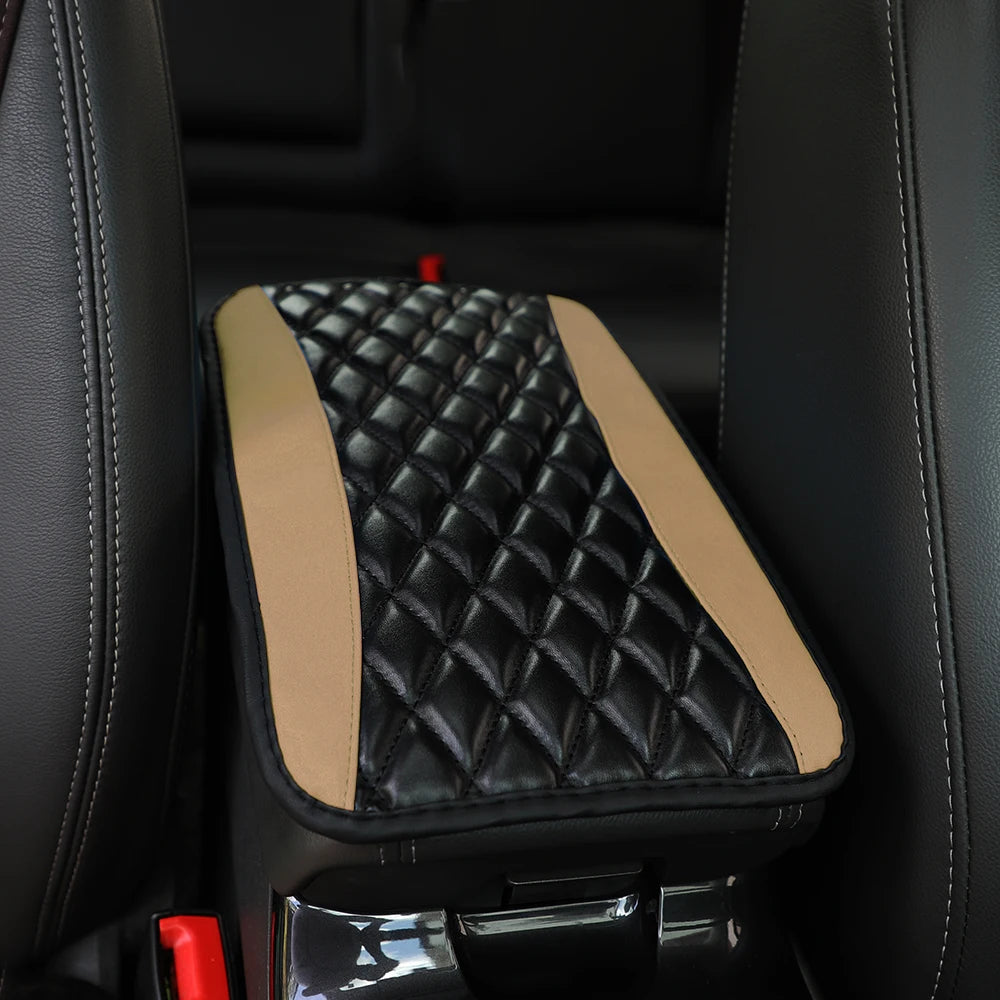Car armrest cushion center control cushion Car interior accessories PU leather embroidered three-dimensional lattice cushion
