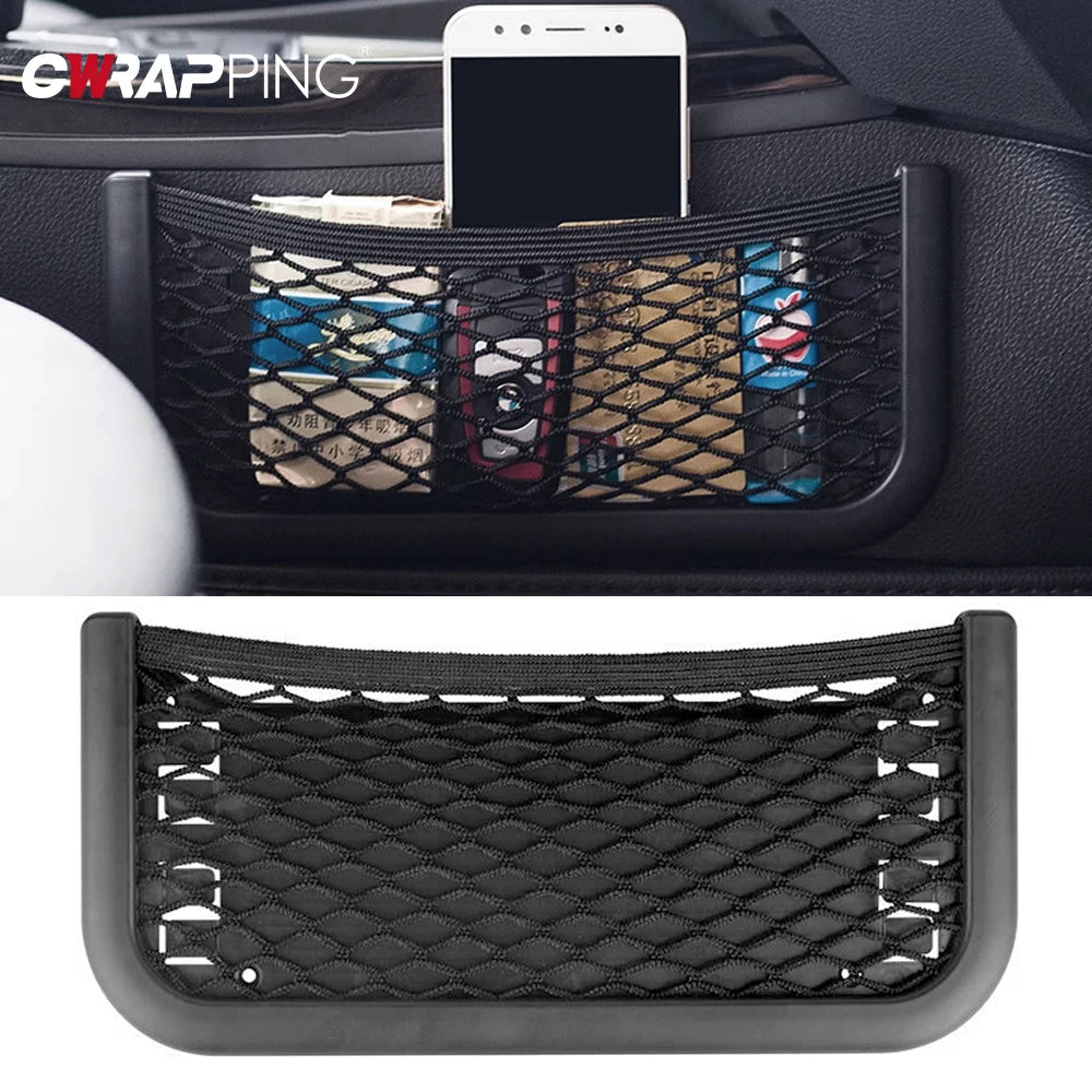 Car Mesh Storage Net Phone Holder with Elastic Top Cord