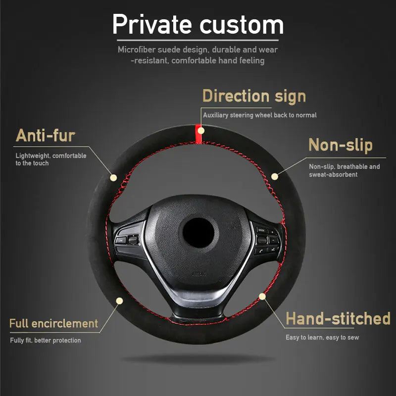 Fur Steering Wheel Cover with Needles and Thread, Anti-Slip detail view