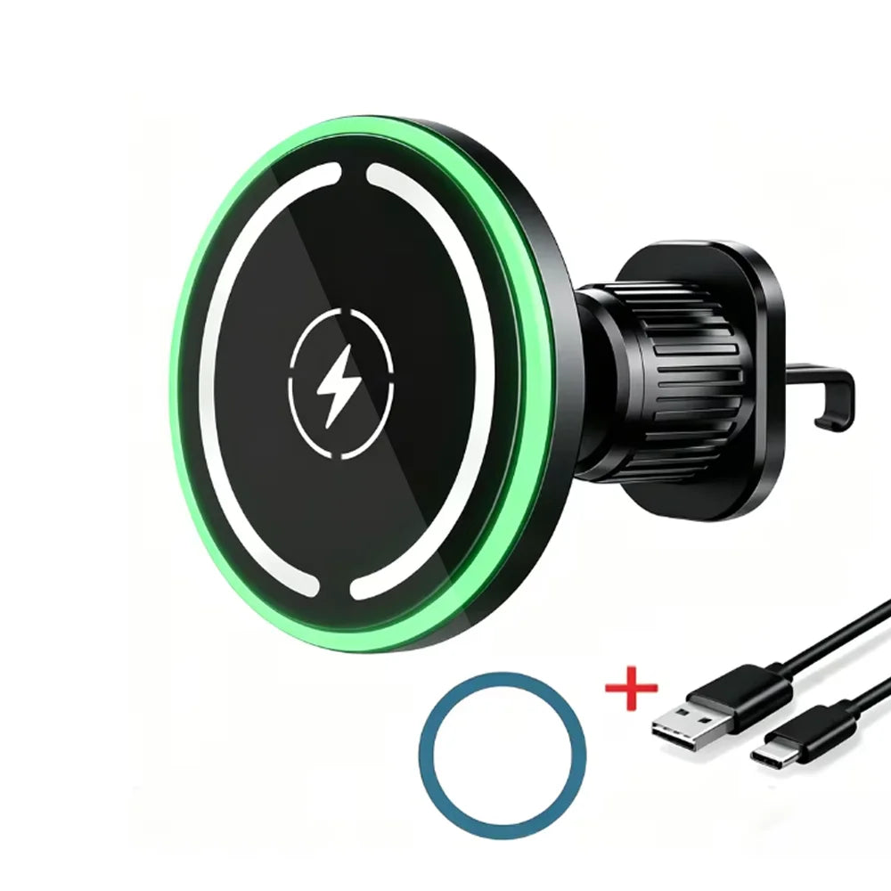 LED Magsafe Car Wireless ChargerSecure Magnetic Mount & Fast Charging Station for Phone 12 to 17 Pro Max