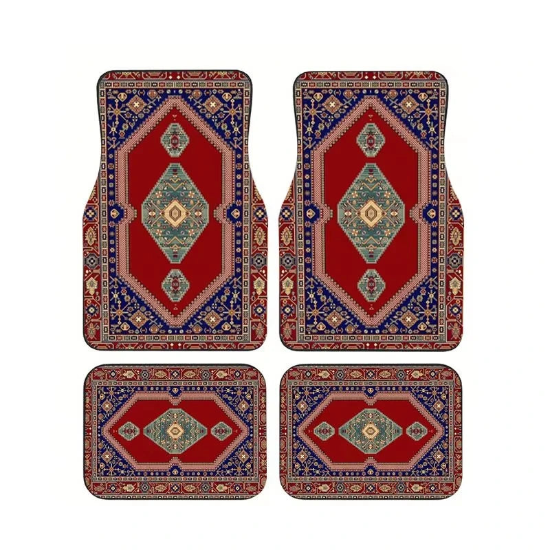 Red Bohemian Paisley Print Car Floor Mats 4Pcs Universal Anti-Slip Auto Carpet Interi alternate view