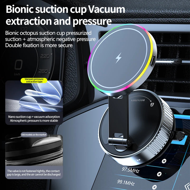 15W Magnetic Wireless Car Phone Charger Holder Mount close-up view