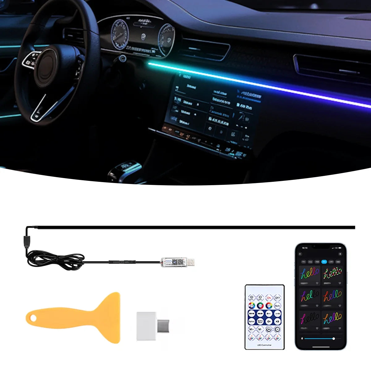 Car Atmosphere Light Strip with 30s Auto OFF Module | USB Expansion Dock for Tesla Mo alternate view