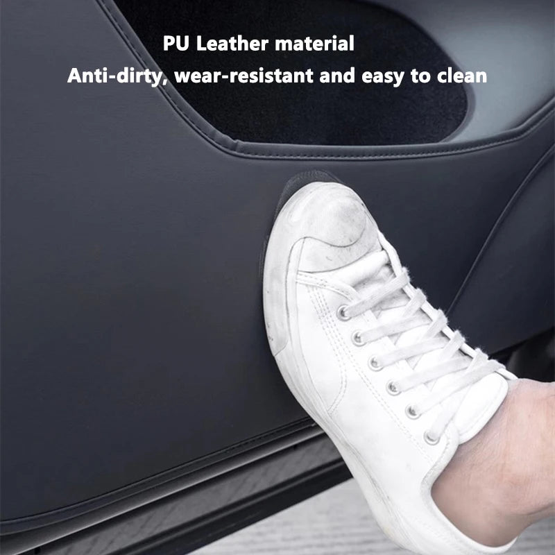For Tesla Model Y Juniper Launch Car Door Anti-Kick Pads Leather Side Door Panel Prote close-up view