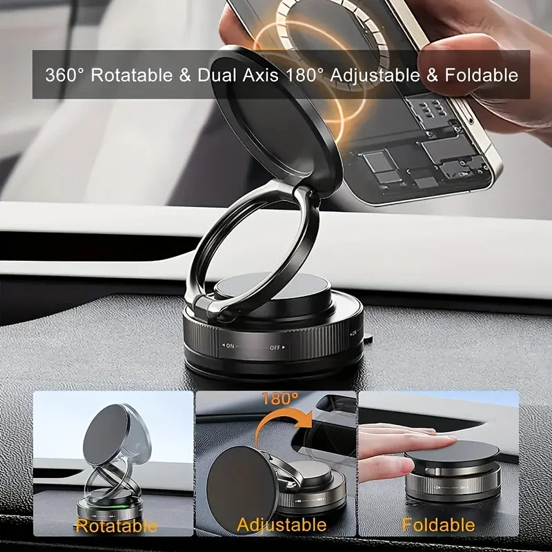 360° Adjustable Vacuum Magnetic Phone Holder Upgraded Fold Suction Cup Phone Stand Car close-up view