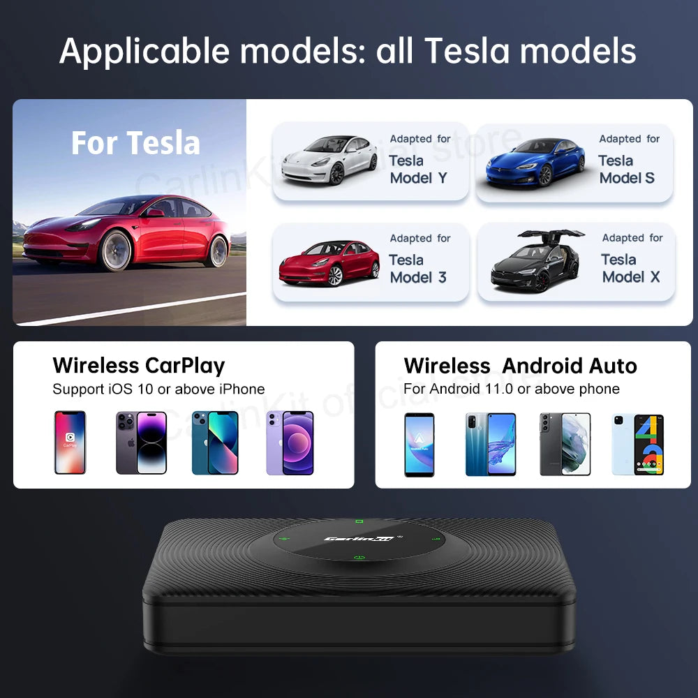 CarlinKit Wireless CarPlay Android Auto Adapter for Tesla Model 3 Y S X | Auto Conn additional angle