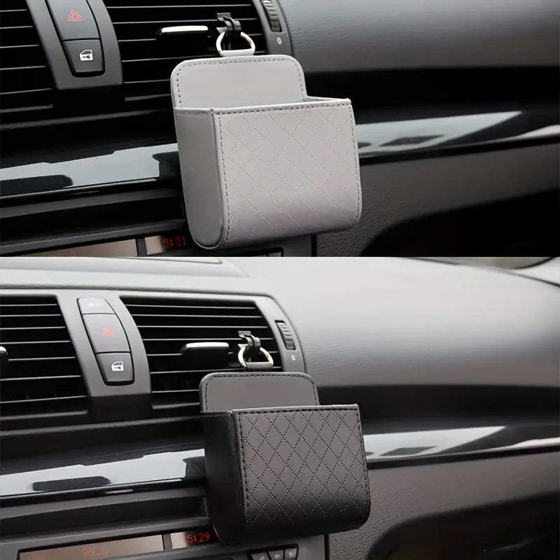 Car Phone Holder Air Vent Storage Box | PU Leather Car Organizer for Phone Glasses additional angle