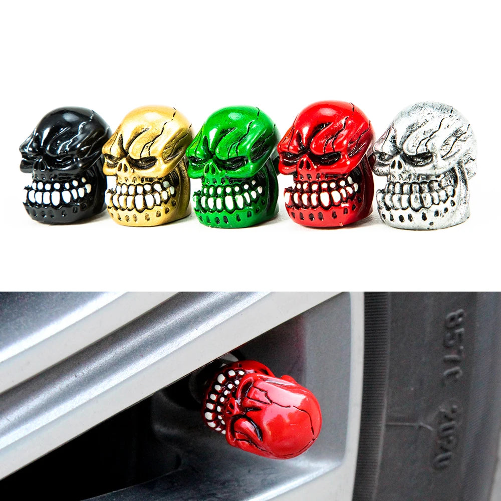 DSYCAR 4Pcs Skull Tire Valve Caps | Universal Dustproof Stem Caps lifestyle view