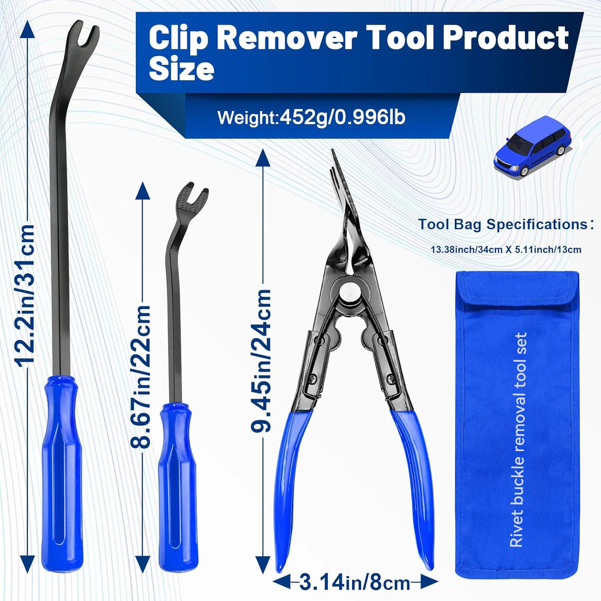 3Pcs Car Trim Removal Tool Kit, Panel Clip Remover Plier for Car Stereo Door Dash Inte close-up view