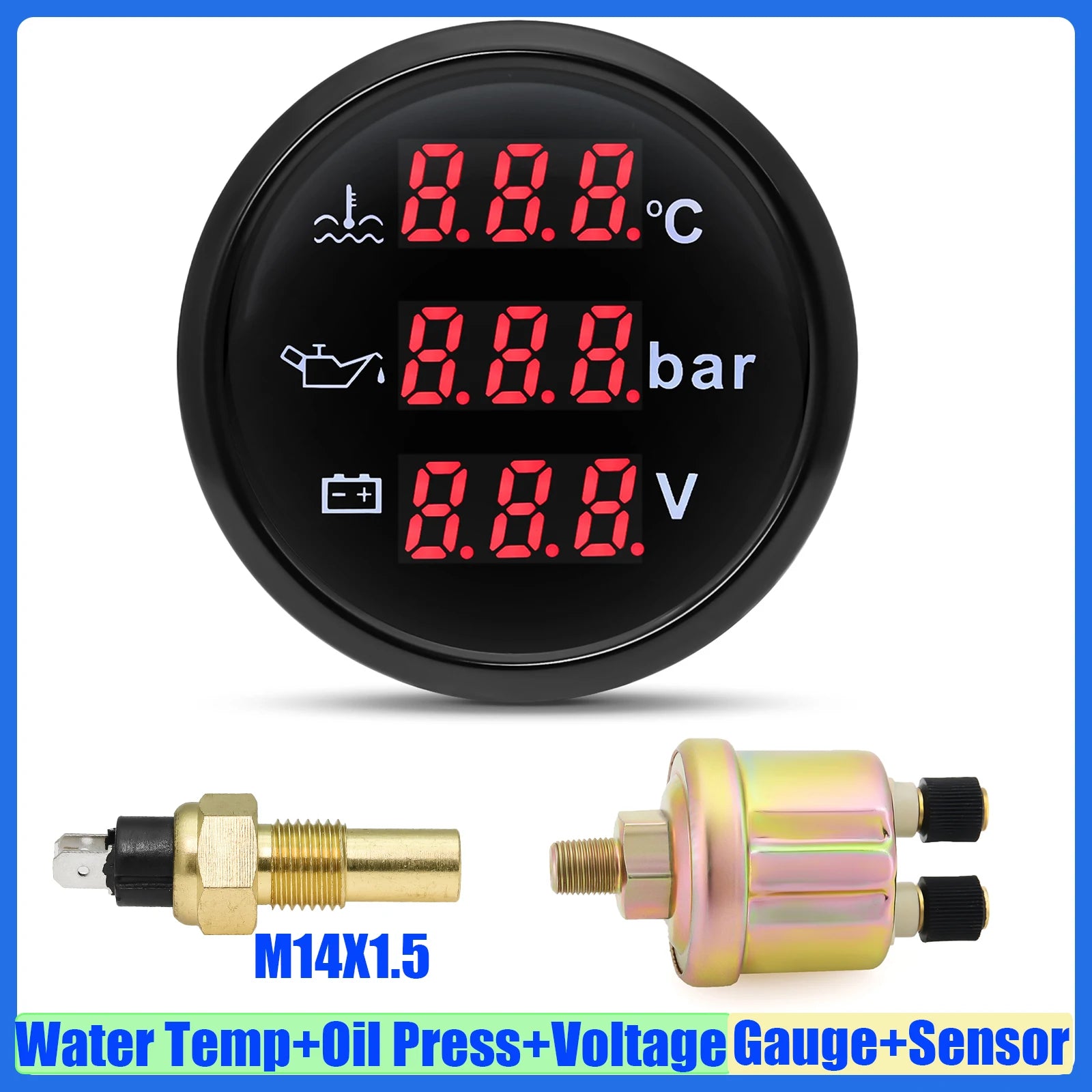 3 In 1 Digital Gauge Water Temperature Bar Oil Pressure Gauge With Alarm Voltmeter | alternate view