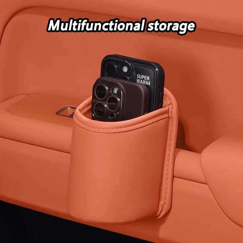 Faux Leather Car Cup Holder | Vehicle Water Cup Clip and Multifunctional Storage Box close-up view