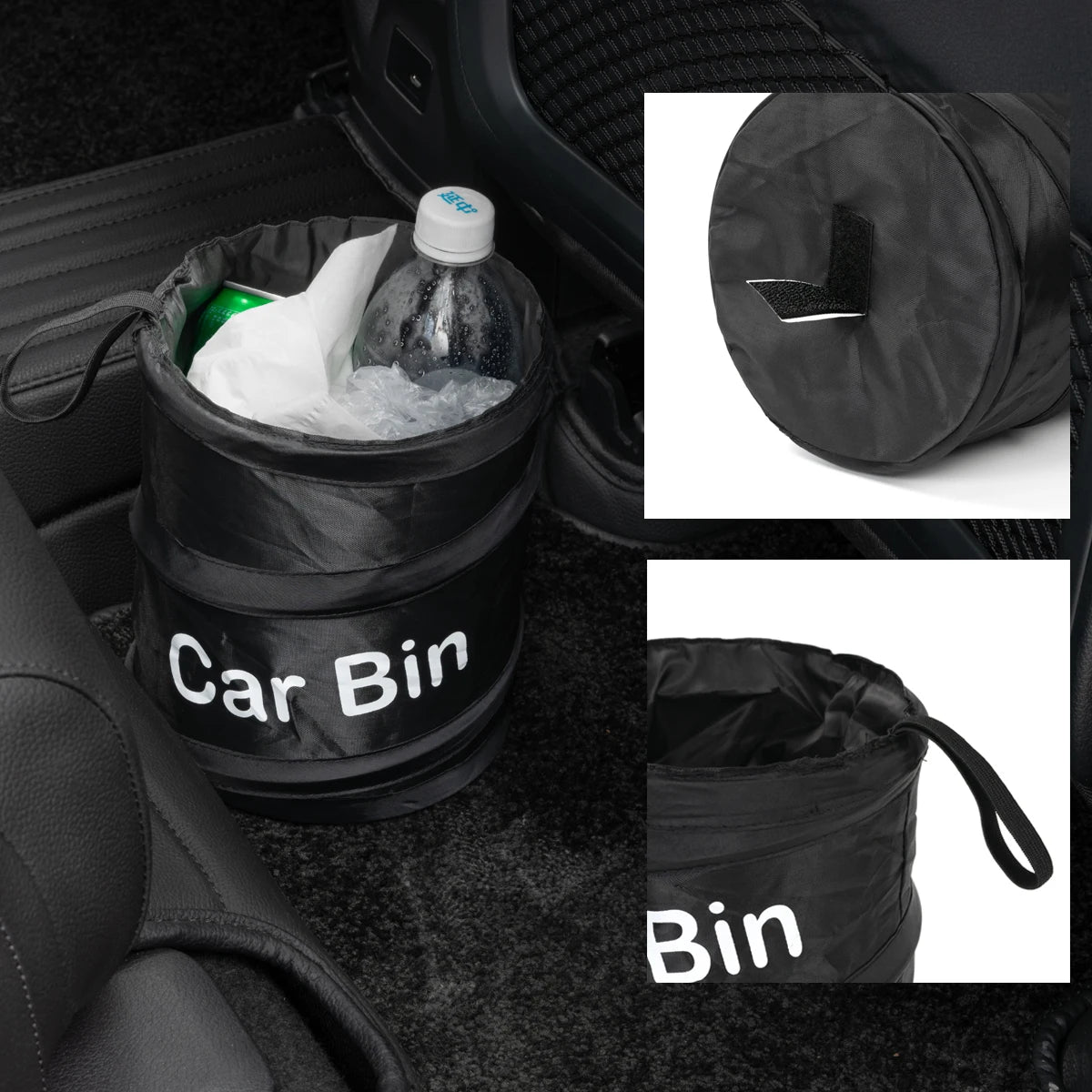 New Arrival Collapsible Car Trash Can Pack Leak Proof Waste Bin with Garbage Bag Littl close-up view