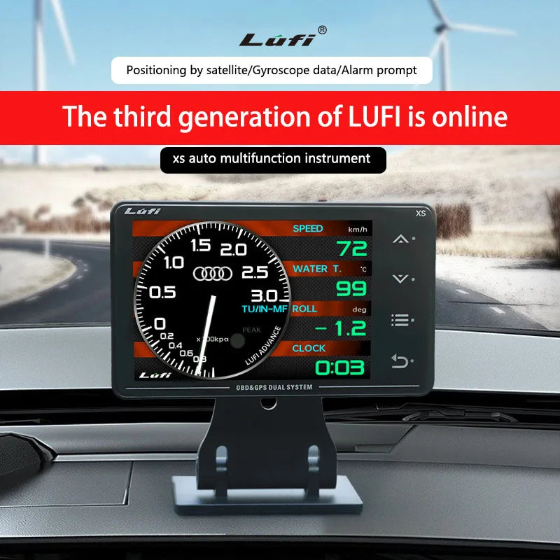Lufi XS LCD Gauge OBD+GPS Head Up Display | Turbo Boost and Oil Pressure Monitor