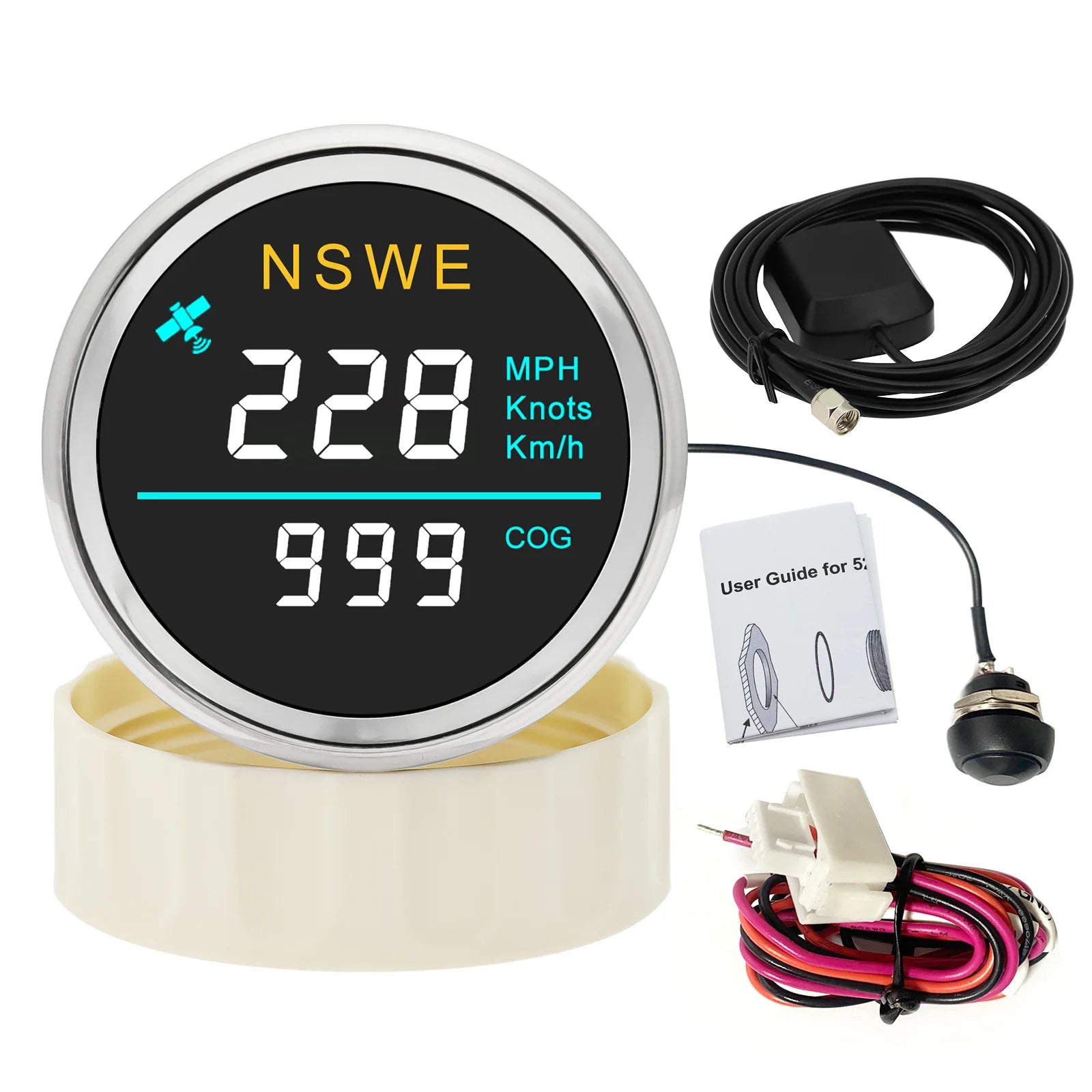 Universal 52mm LCD Digital GPS Speedometer with Antenna | MPH Knot Km/h COG Gauge for lifestyle view