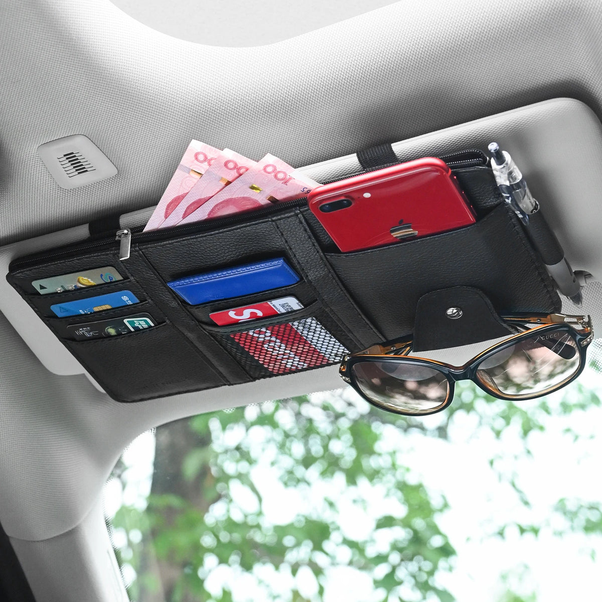 JFBONIN Car Sun Visor Organizer Storage Box with Sunglasses Clip Business Card Holder alternate view