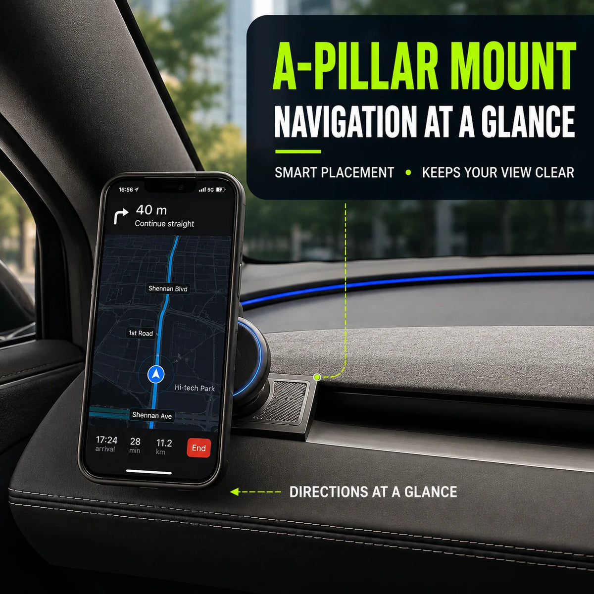 Magnetic Car Phone Mount for Tesla Model 3 Highland Model Y Juniper Model YL A-Pillar lifestyle view