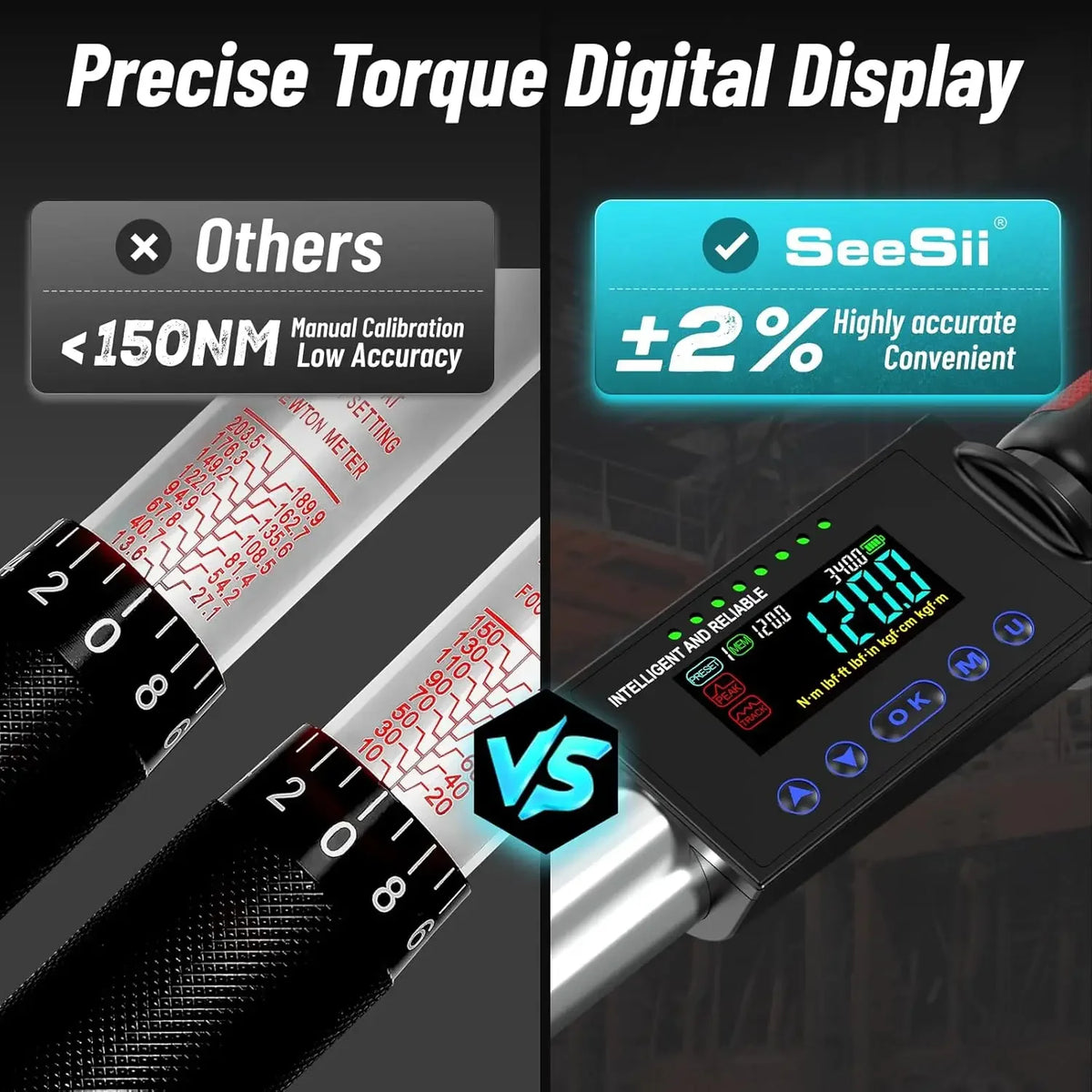 Seesii Digital Torque Wrench 340N.m Digital Electric Wrench 1/2" Drive 12.5-250.8ft-l lifestyle view