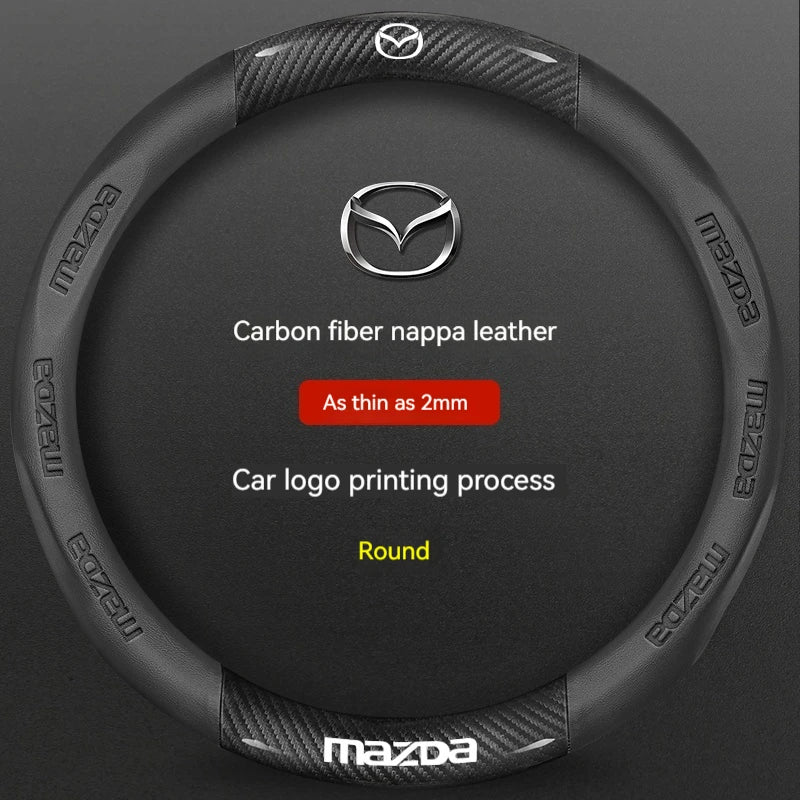 Mazda Carbon Fiber & Leather Steering Wheel Cover | Premium Interior Upgrade additional angle