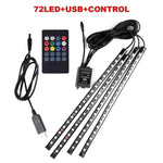 72/48/36 LED RGB Car Foot Ambient Light with USB Cigarette Automotive Interior Lights close-up view