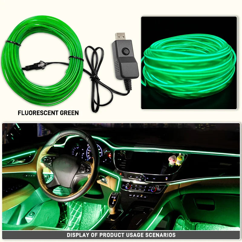 Car Interior Decorative Lamps EL Wiring Neon Strips Dashboard Auto LED Ambient Lights DIY Flexible Atmosphere Lamp 1M/3M/5M