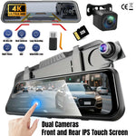 4K Dual Lens Rearview Mirror Dash Cam with IPS Touch Screen | 32G Card