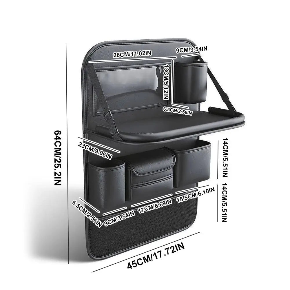Car Seat Back Organizer 6-Pocket Storage Bag with Foldable Table Tray