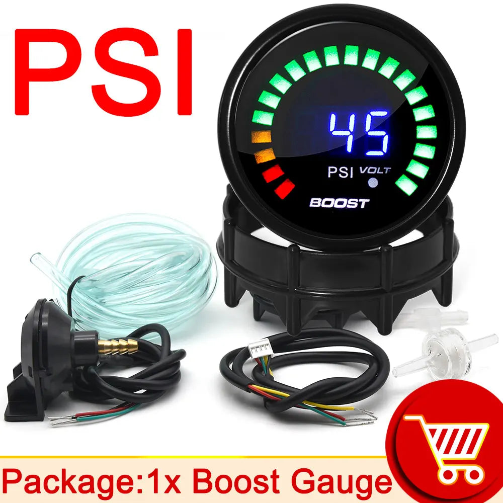 52mm 20 LED Digital Car Gauge Set | Multi-Function Tachometer, Boost, Temp & Pressure lifestyle view