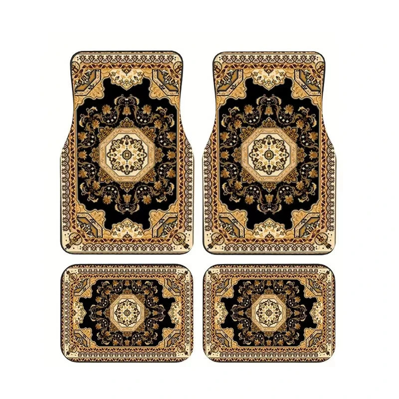 Red Bohemian Paisley Print Car Floor Mats 4Pcs Universal Anti-Slip Auto Carpet Interior detail view