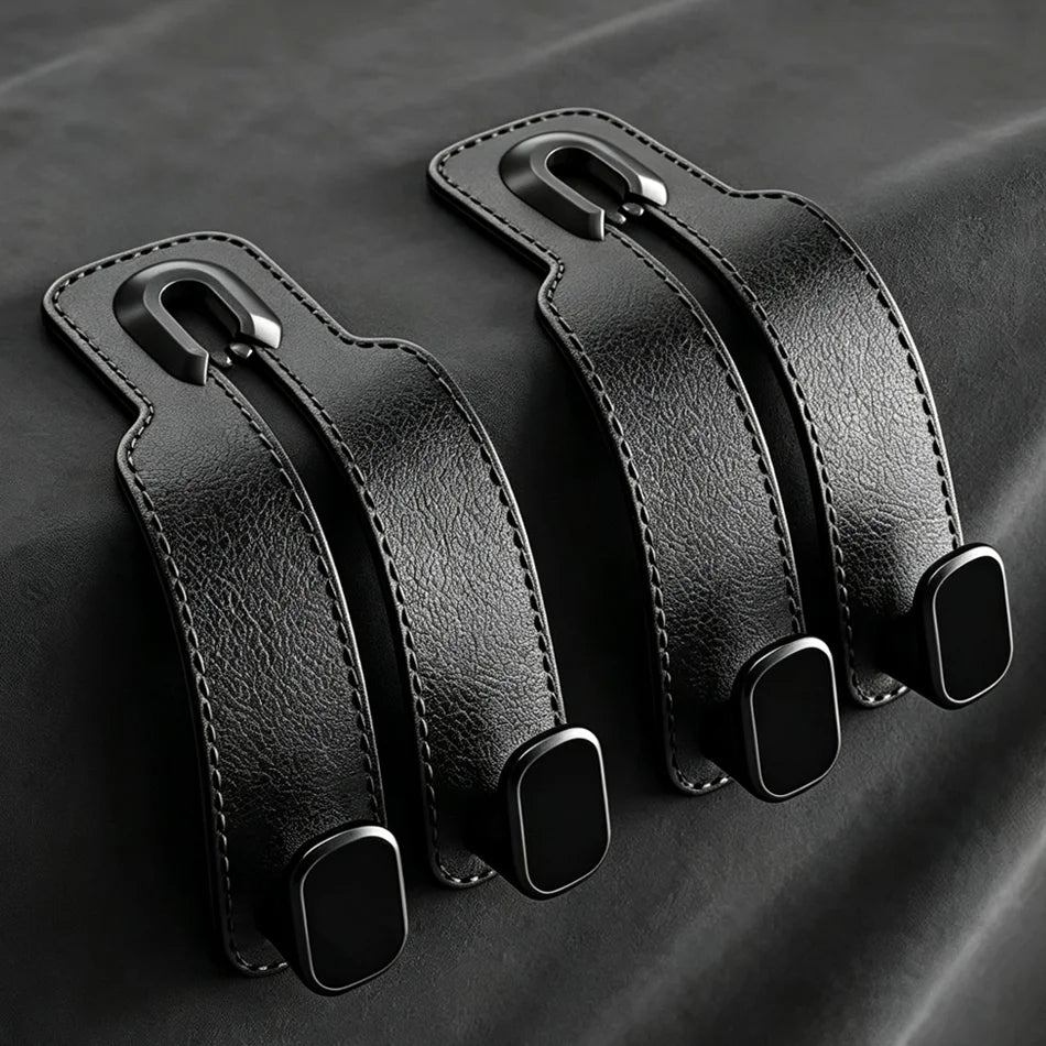 Leather Car Seat Back Hook Handbag Holder detail view