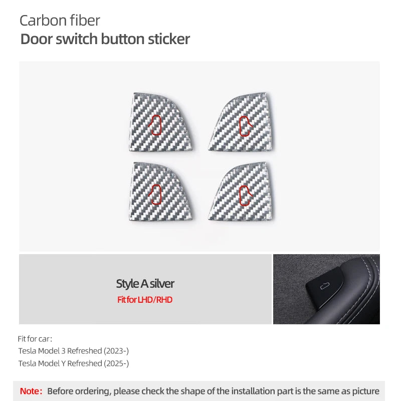 For Tesla Model 3 Highland Model Y Carbon Fiber Door Switch Trim | Interior Stickers alternate view