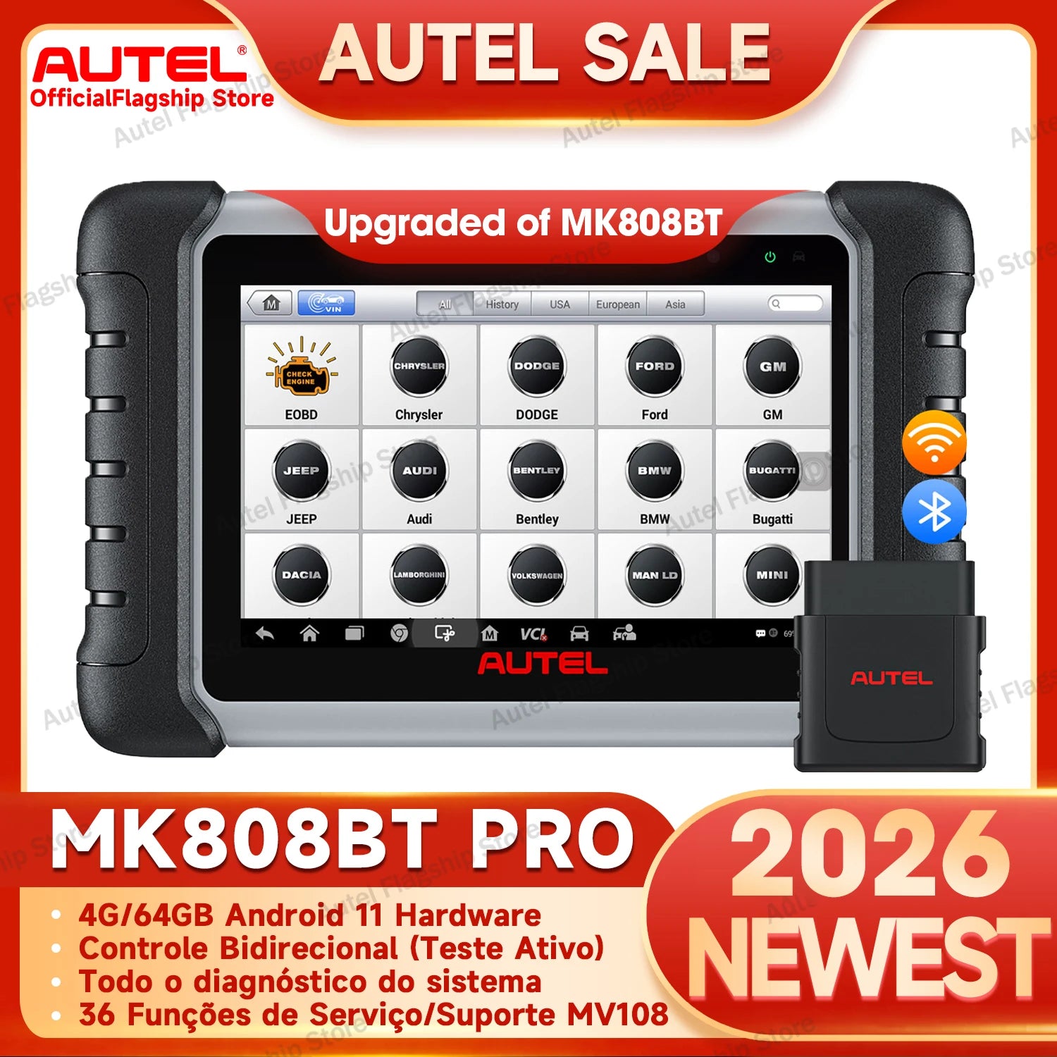 Autel MaxiCOM MK808BT Pro Automotive Car Diagnostic Tools OBD2 Scanner Code Reader All System Diagno