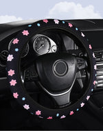 Flannelette Steering Wheel Cover Floral Print Anti-Slip lifestyle view