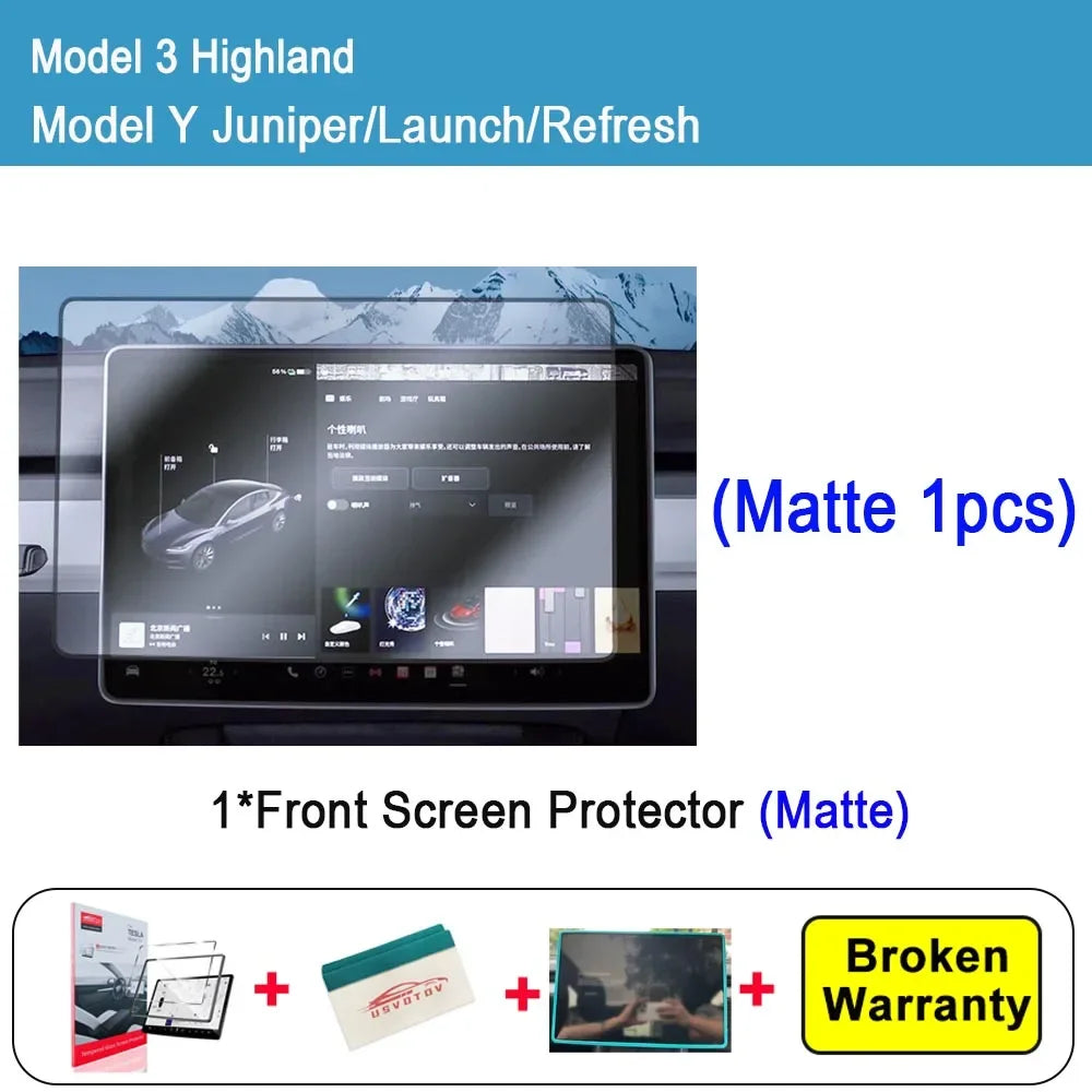 Tempered Glass Screen Protector for Tesla Model 3 Y Highland Juniper 2024-2025 | HD Matt detail view