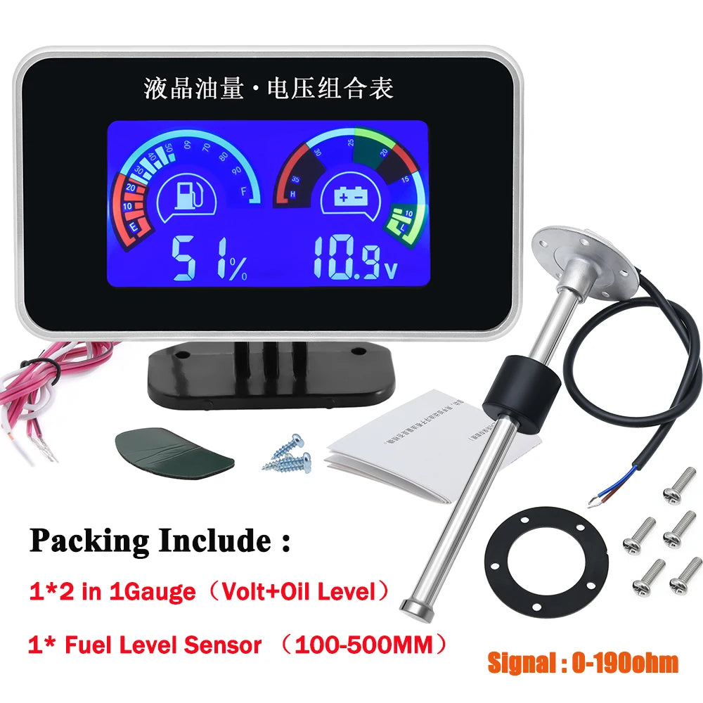 0-190 ohm Car Boat Digital Voltage Meter Voltmeter Ammeter Fuel Gauge with A5 Oil Tank Level Meter S