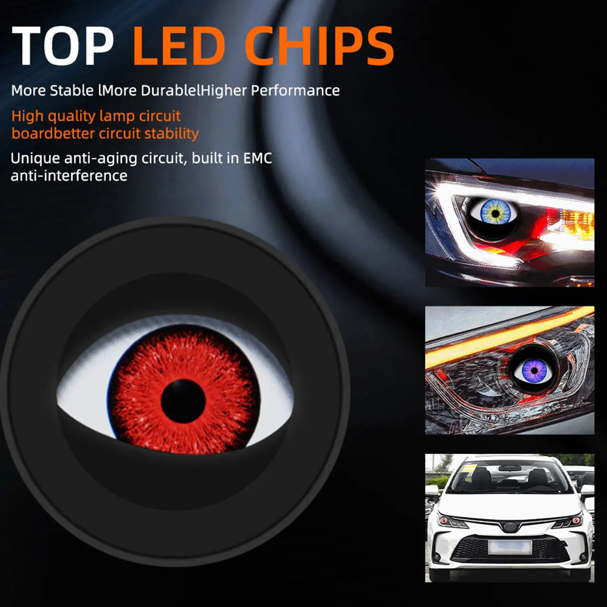 2pc Dynamic LED Car Headlights Devil Eye LED Car Light Headlight Assembly Modified Eag close-up view