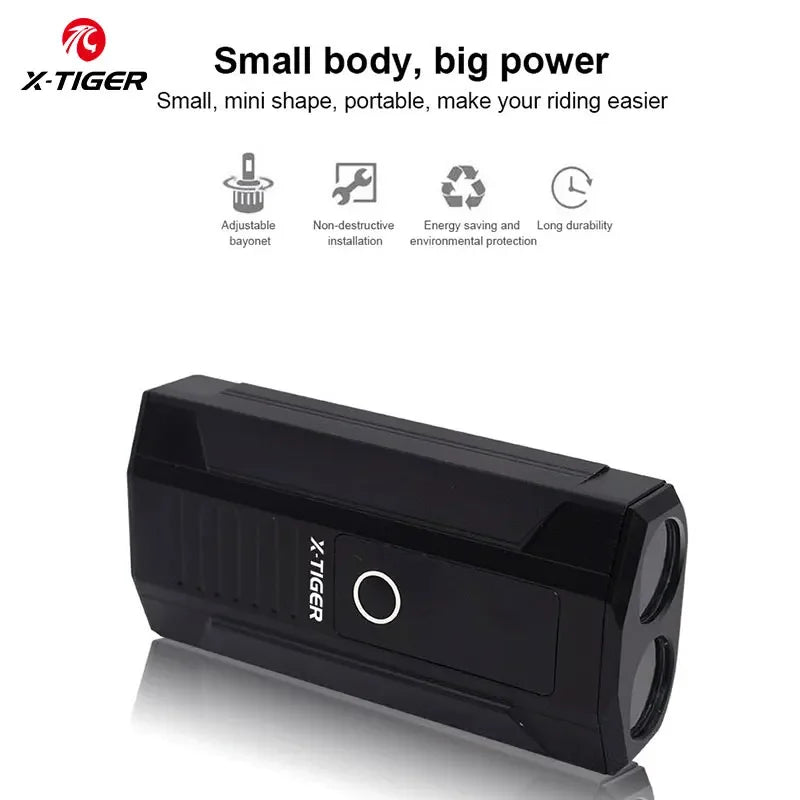 X-TIGER Bike Front Light Set Waterproof MTB Bicycle Lamp 5200mAh USB Rechargeable LED close-up view