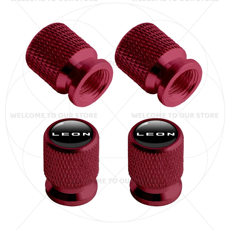 For Leon Racing Flag Emblem 5F MK2 MK3 FR VZ5 Race Flag 4Pcs Aluminum Car Tire Valve C close-up view