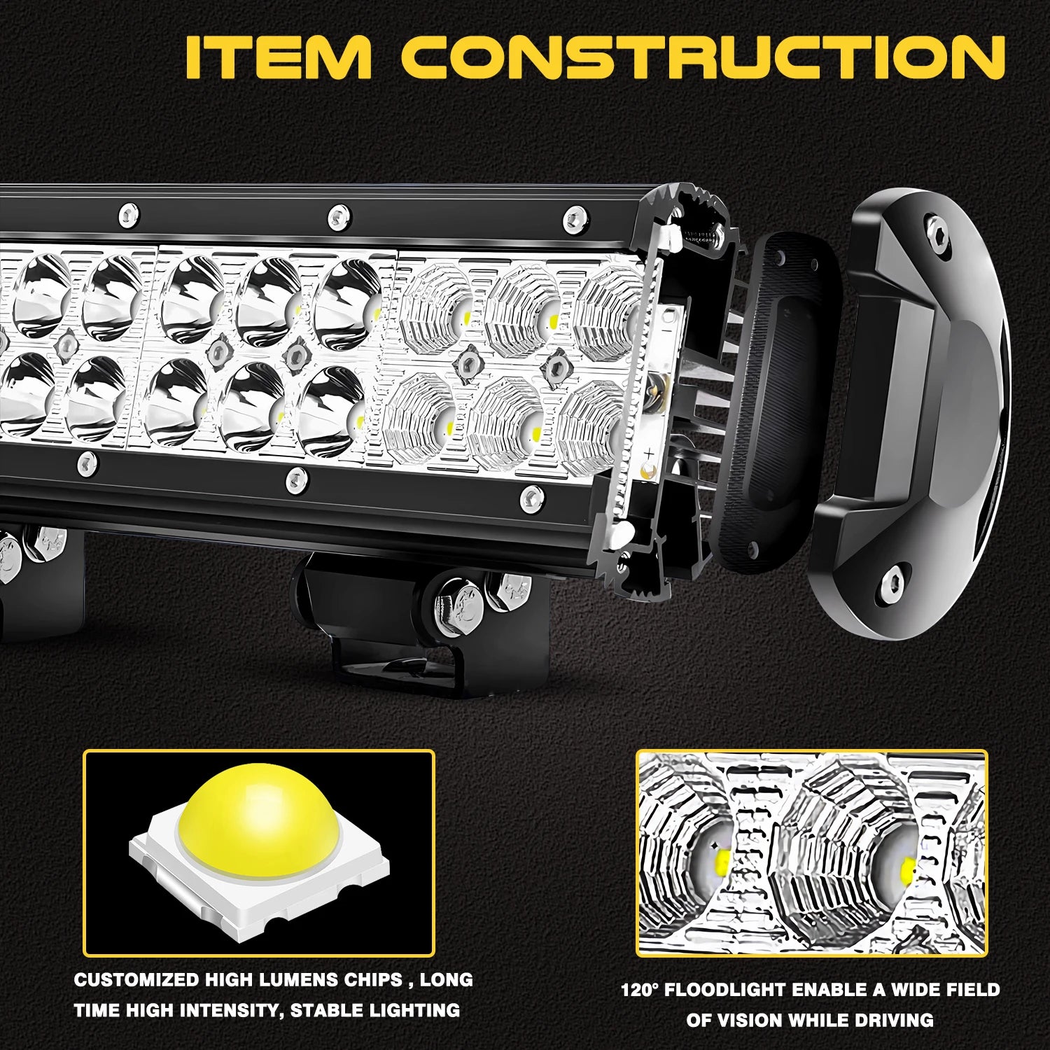 20 Inch LED Light Bar Spot Flood Combo Beam Offroad LED Driving Lights for Jeep Truck Off-Road Vehicles 4x4 ATVS UTVS,12V 24V
