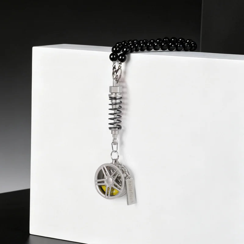 metal Car Mirror Rearview Pendant Auto Interior Decor Pendants Aluminum Wheel With Shock detail view