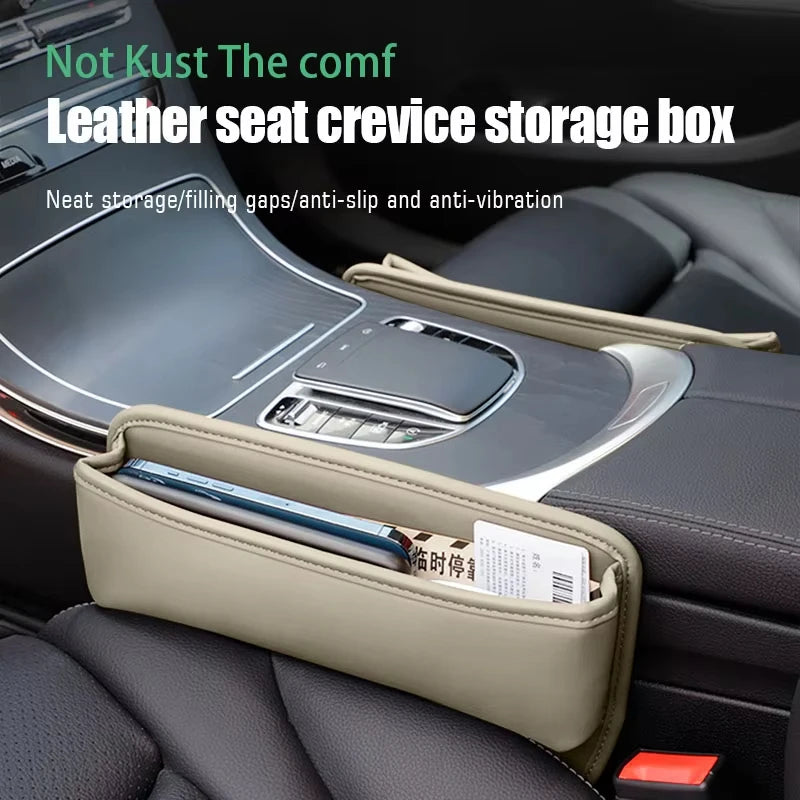 Car Seat Gap Organizer Storage Box Nappa Leather Multifunction Universal Crevice Side close-up view