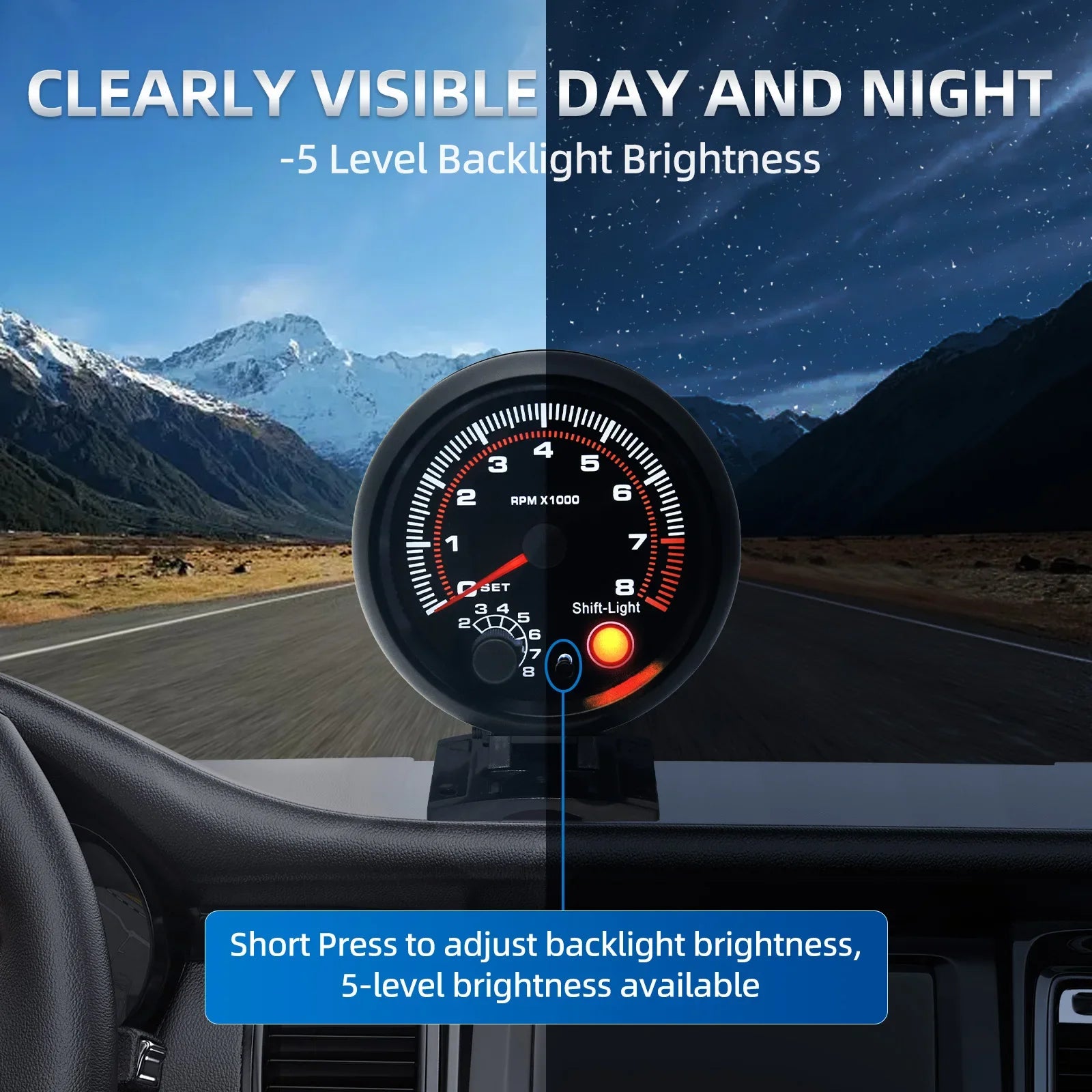 Car Universal Tachometer Gauge 0-8000 RPM Tachometer With Shift light Tacho Gauge For 1-8 Cylinders 12V Racing Car Vehicle