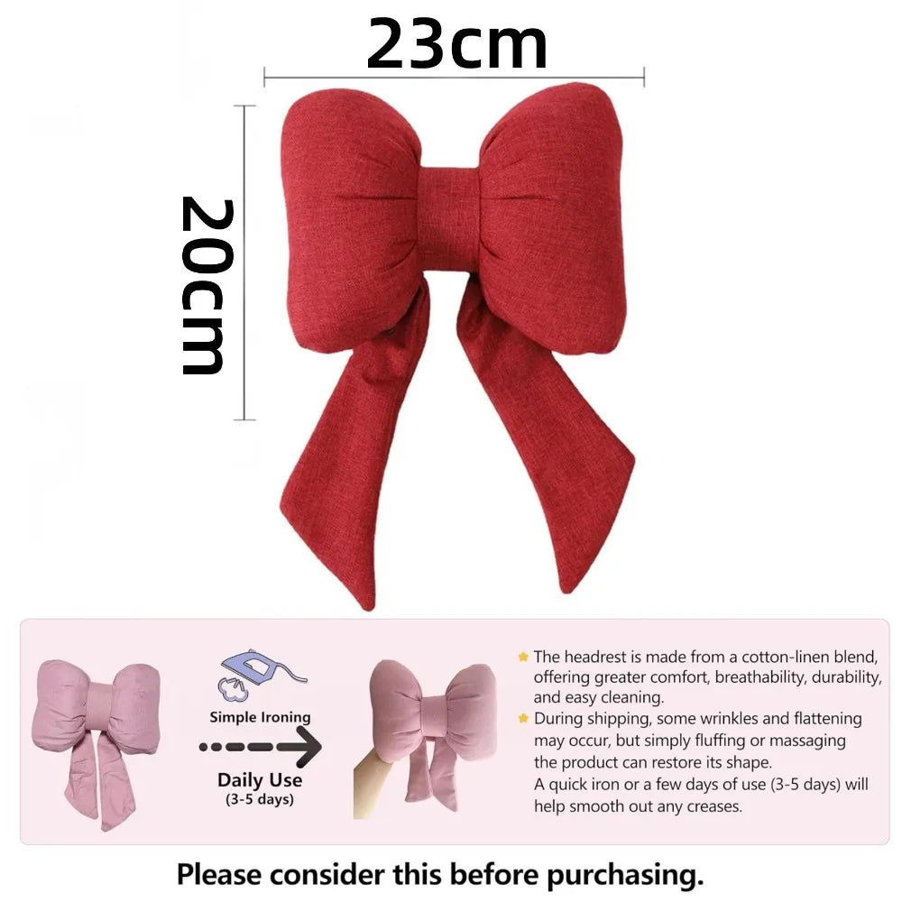 Cute Pink Bowknot Car Neck Pillow close-up view