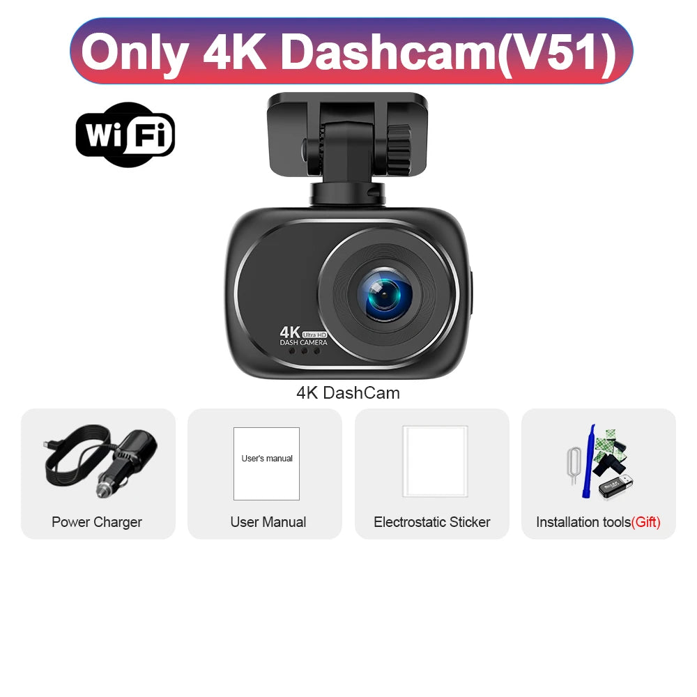 4K UHD Dash Cam | Dual Lens, GPS, WiFi, Night Vision & 4K Rear View Camera alternate view