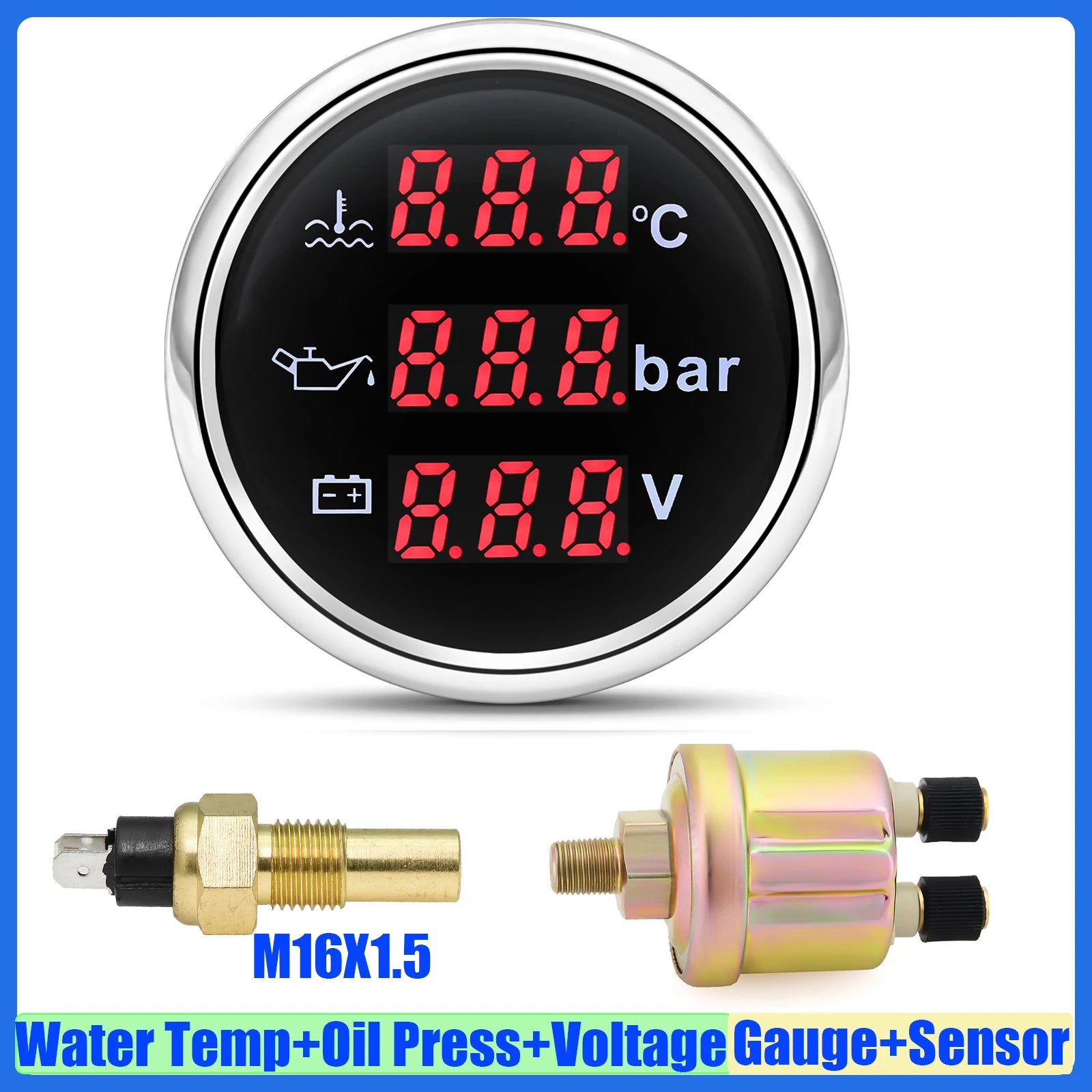3 In 1 Digital Gauge Water Temperature Bar Oil Pressure Gauge With Alarm Voltmeter | alternate view