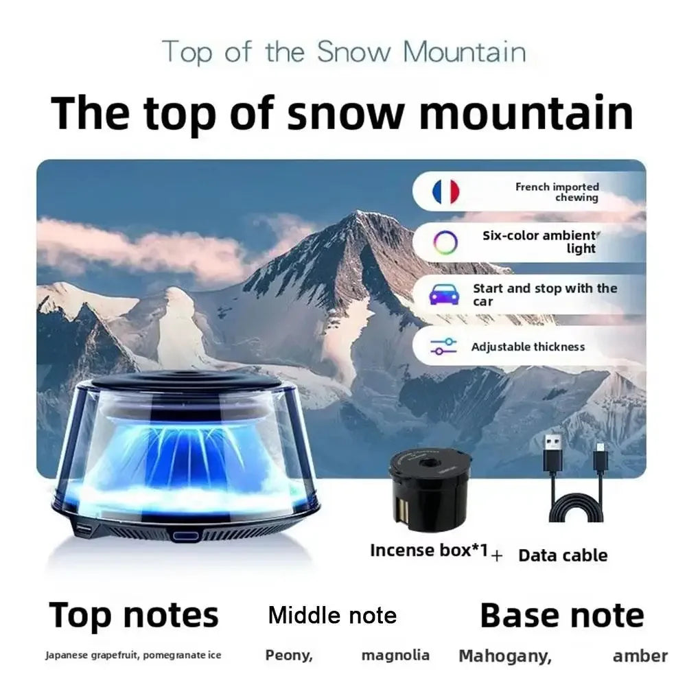 Snow Mountain Smart Car Fragrance Diffuser Rechargeable Mist Diffuser Auto Freshener Car Air Cloud RGB Interior Light Air W J5V6