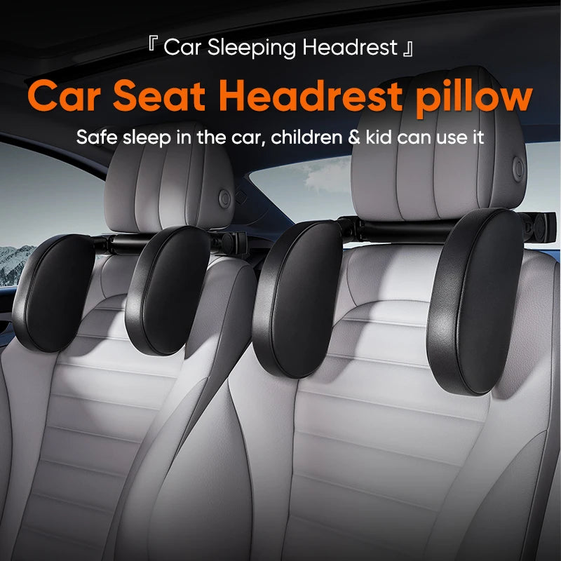 Adjustable Car Headrest Pillow – Memory Foam & PVC Leather Head Support for Adults & Children