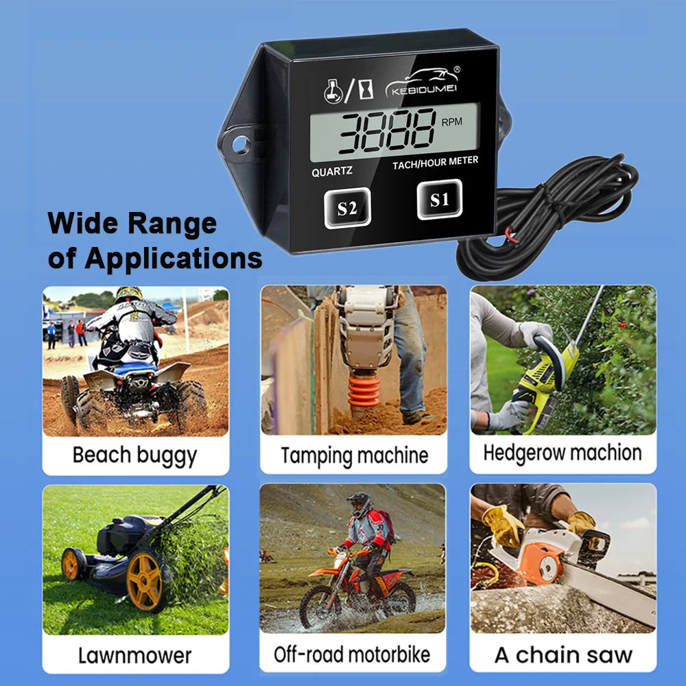 Digital LCD Tachometer Hour Meter | Engine Speed Gauge for 2/4 Stroke Motors lifestyle view